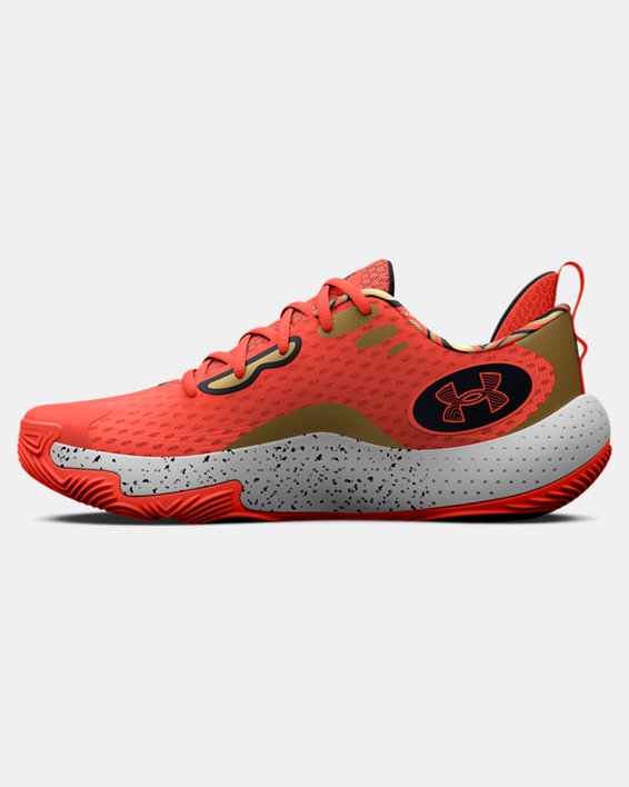 Unisex UA Spawn 5 Let's 3 Basketball Shoes, Orange, pdpMainDesktop image number 1